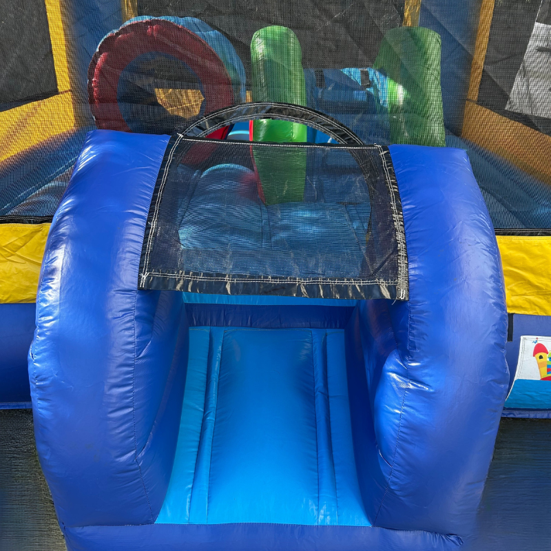Jumping Castle Hire - Obstacle Course - Yellow/Blue - No Banner