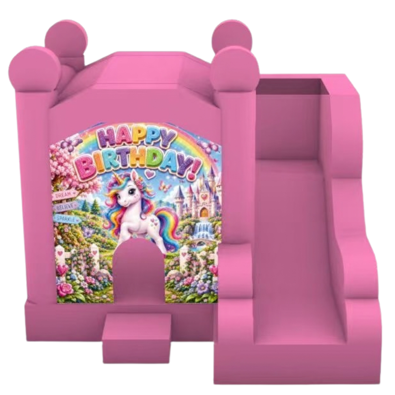 Jumping Castle Hire - Pink Compact - Happy Birthday Unicorn