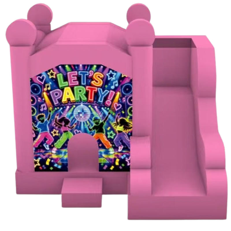 Jumping Castle Hire - Pink Compact - Lets Party Fluro