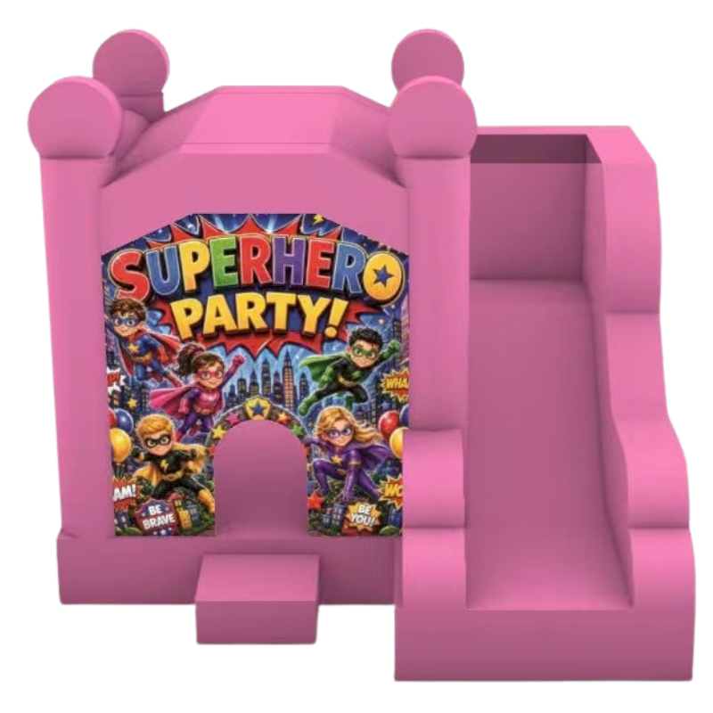 Jumping Castle Hire - Pink Compact - Superhero Party