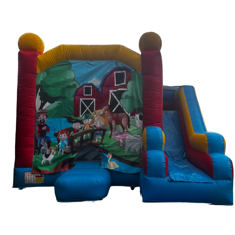 Jumping Castle Hire - Blue Combo Farm Jumping Castle