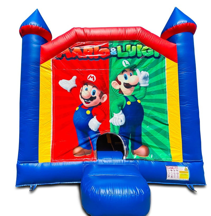 Jumping Castle Hire - Blue Combo Inside Slide - Mario Brothers