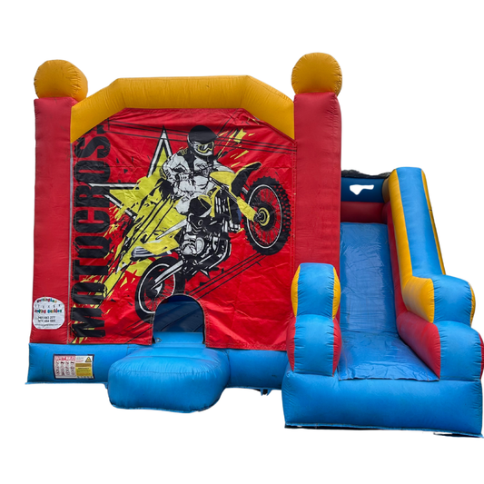 Jumping Castle Hire - Blue Combo Motorbike Jumping Castle