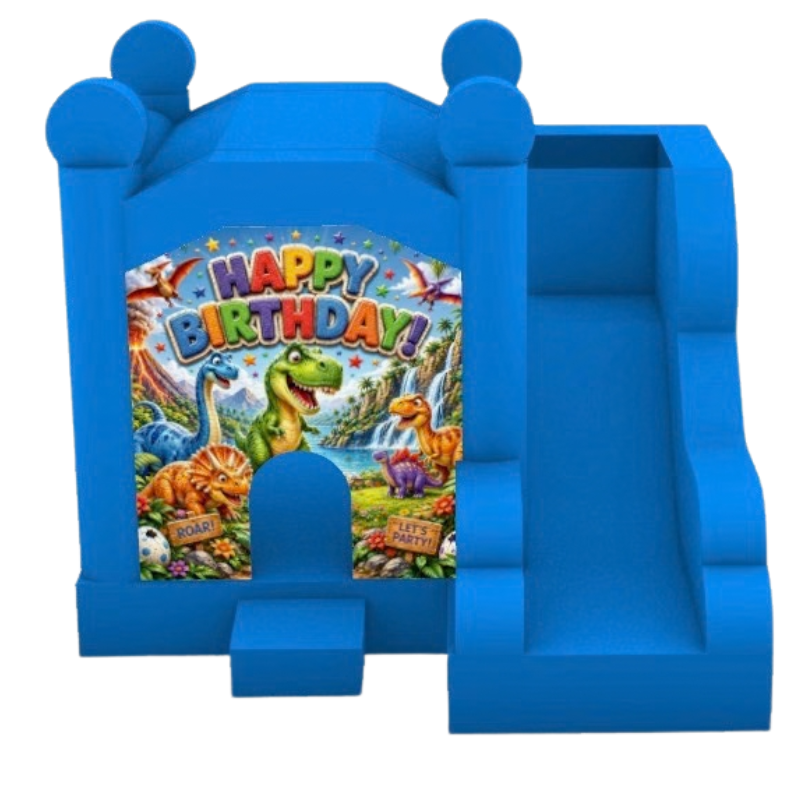Jumping Castle Hire - Blue Compact - Happy Birthday Dinosaur