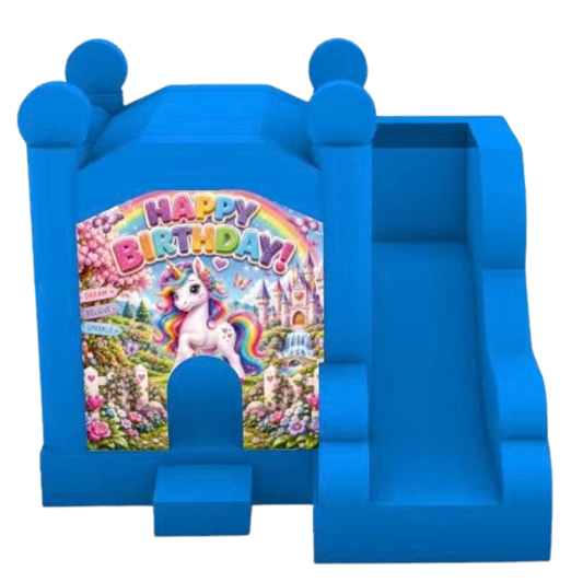 Jumping Castle Hire - Blue Compact - Happy Birthday Unicorn