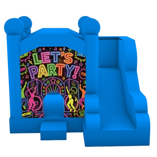 Jumping Castle Hire - Blue Compact - Lets Party Fluro