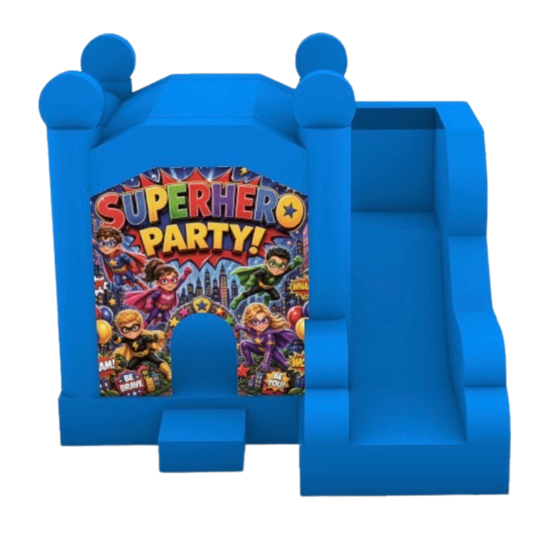 Jumping Castle Hire - Blue Compact - Superhero Party