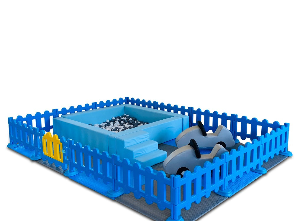 Soft Play Packages  - Blue & Grey - Soft Play Ball Pit, Cars, Mats & Fencing