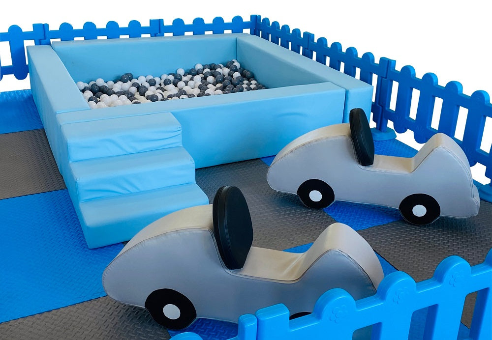 Soft Play Packages  - Blue & Grey - Soft Play Ball Pit, Cars, Mats & Fencing