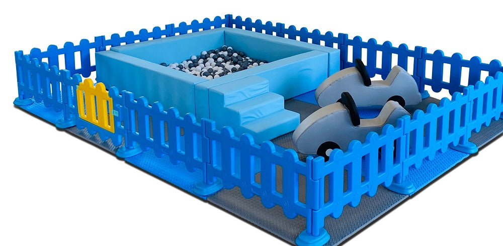Soft Play Packages  - Blue & Grey - Soft Play Ball Pit, Cars, Mats & Fencing