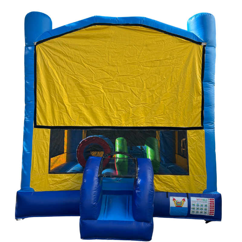 Jumping Castle Hire - Obstacle Course - Yellow/Blue - No Banner