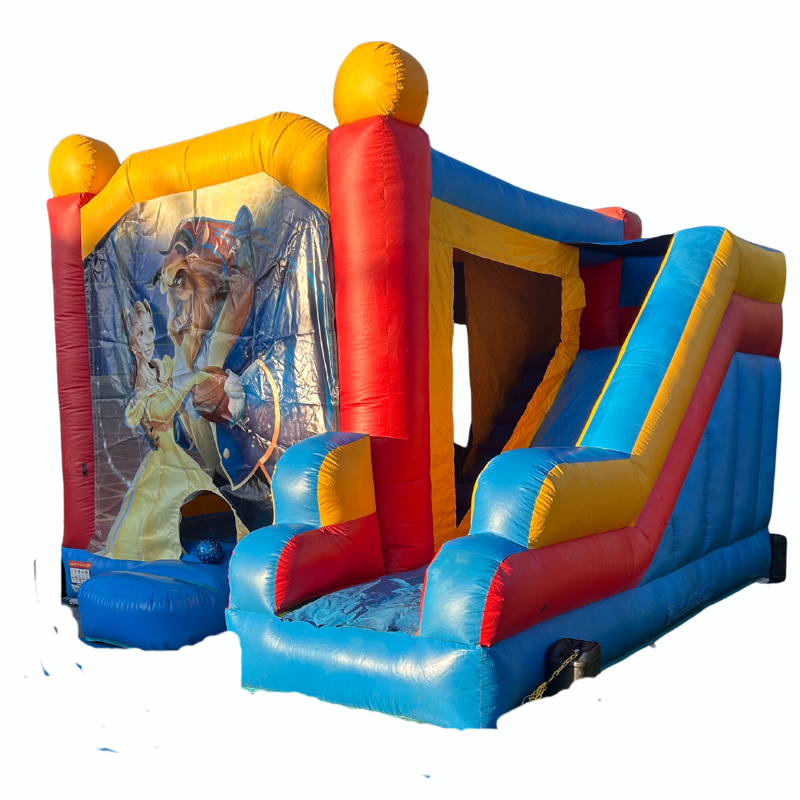 Jumping Castle Hire - Blue Combo Beauty & The Beast Jumping Castle