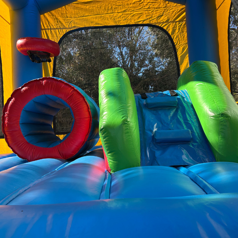Jumping Castle Hire - Obstacle Course - Yellow/Blue - No Banner
