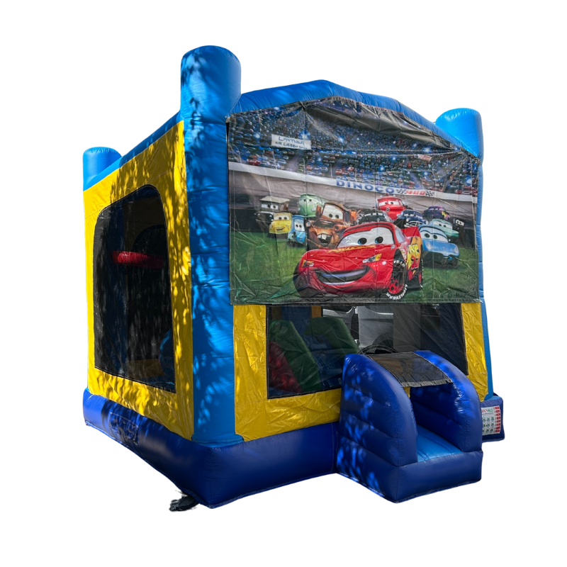 Jumping Castle Hire - Obstacle Course - Yellow/Blue - Cars