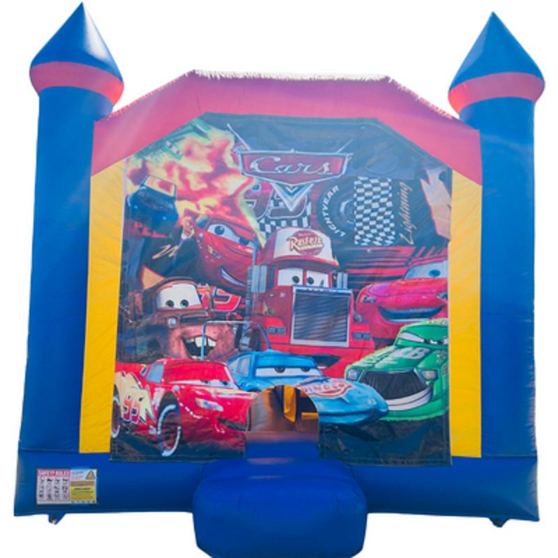 Jumping Castle Hire - Blue Combo Inside Slide - Cars