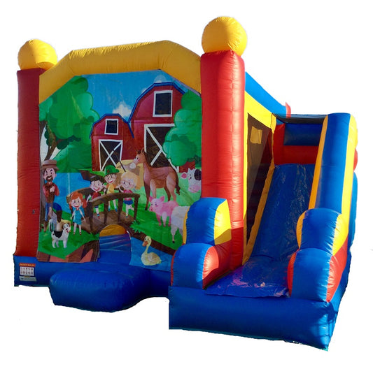 Jumping Castle Hire - Blue Combo Farm Jumping Castle