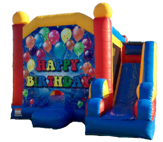 Jumping Castle Hire - Blue Combo Happy Birthday Jumping Castle