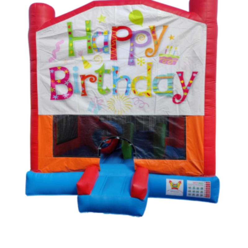 Jumping Castle Hire - Obstacle Course - Red/Orange - Happy Birthday