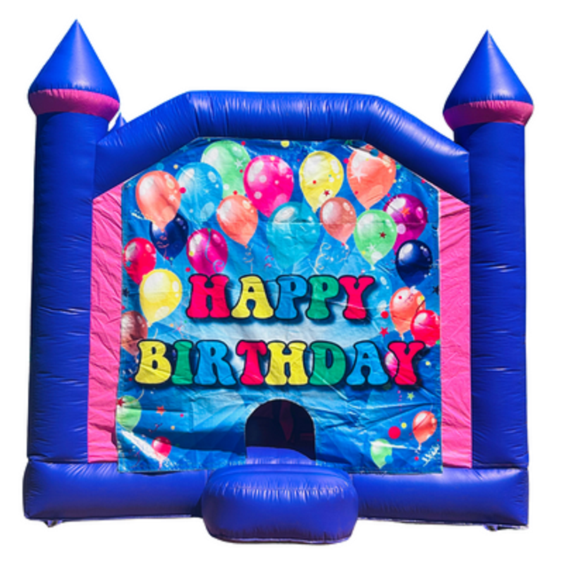 Jumping Castle Hire - Pink Combo Inside Slide - Happy Birthday