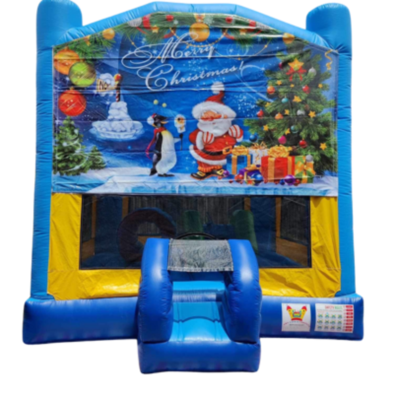 Jumping Castle Hire - Obstacle Course - Yellow/Blue - Merry Christmas
