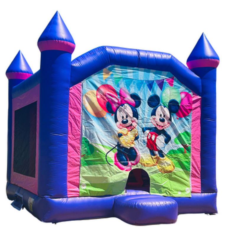 Jumping Castle Hire - Pink Combo Inside Slide - Mickey & Minnie Mouse