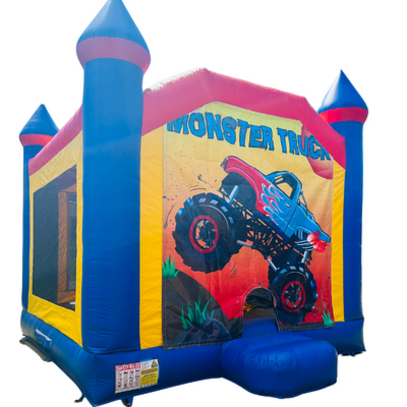 Jumping Castle Hire - Blue Combo Inside Slide - Monster Trucks