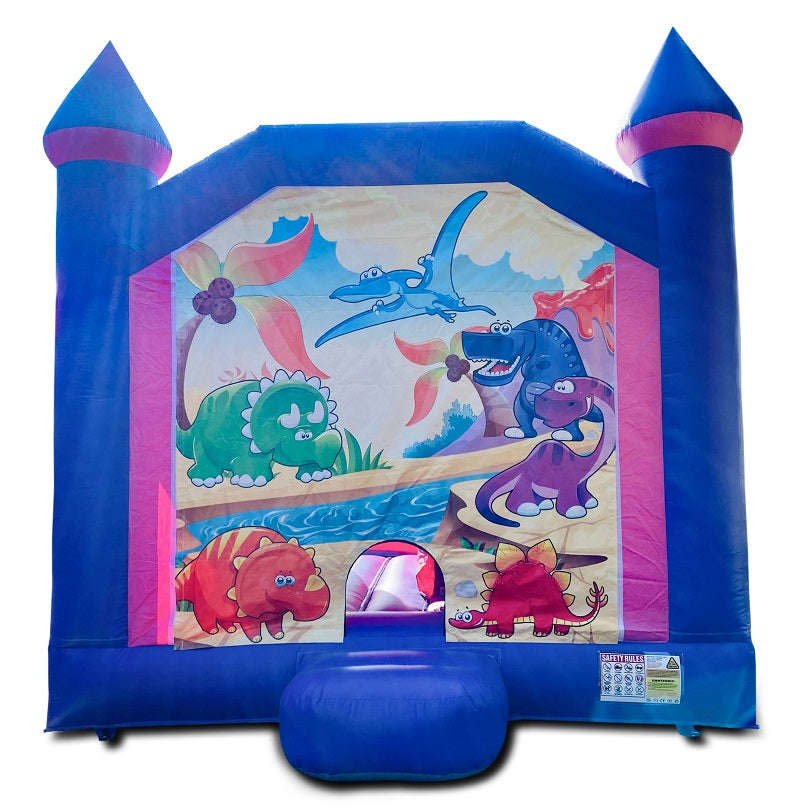 Jumping Castle Hire - Pink Combo Inside Slide - Baby Dinosaur