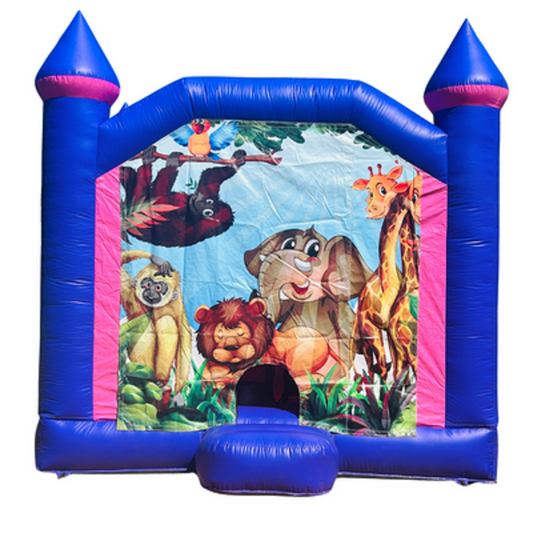 Jumping Castle Hire - Pink Combo Inside Slide - Safari