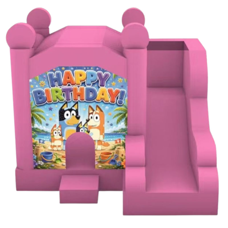 Jumping Castle Hire - Pink Compact - Happy Birthday Bluey