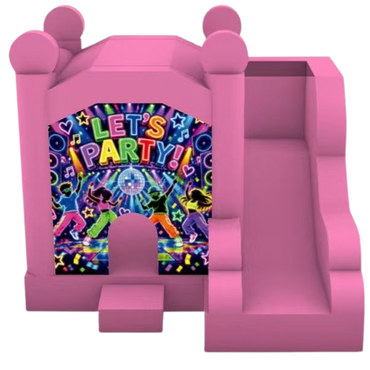 Jumping Castle Hire - Pink Compact - Lets Party Fluro