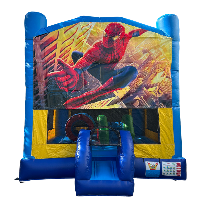 Jumping Castle Hire - Obstacle Course - Yellow/Blue - Spiderman