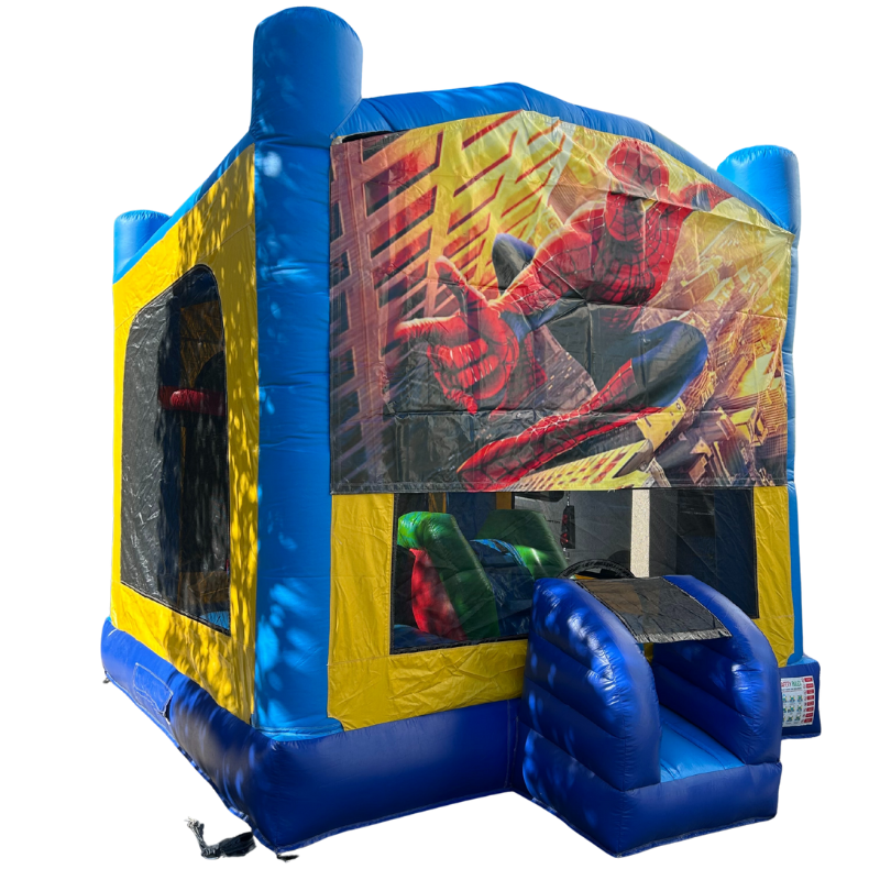 Jumping Castle Hire - Obstacle Course - Yellow/Blue - Spiderman