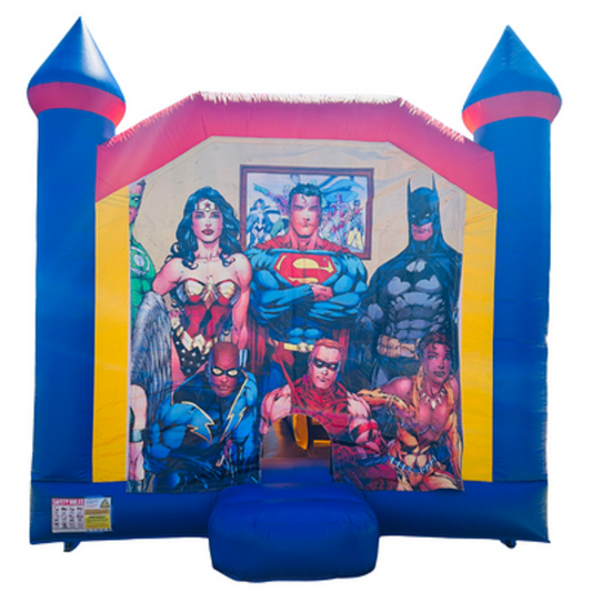Jumping Castle Hire - Blue Combo Inside Slide - Superheros