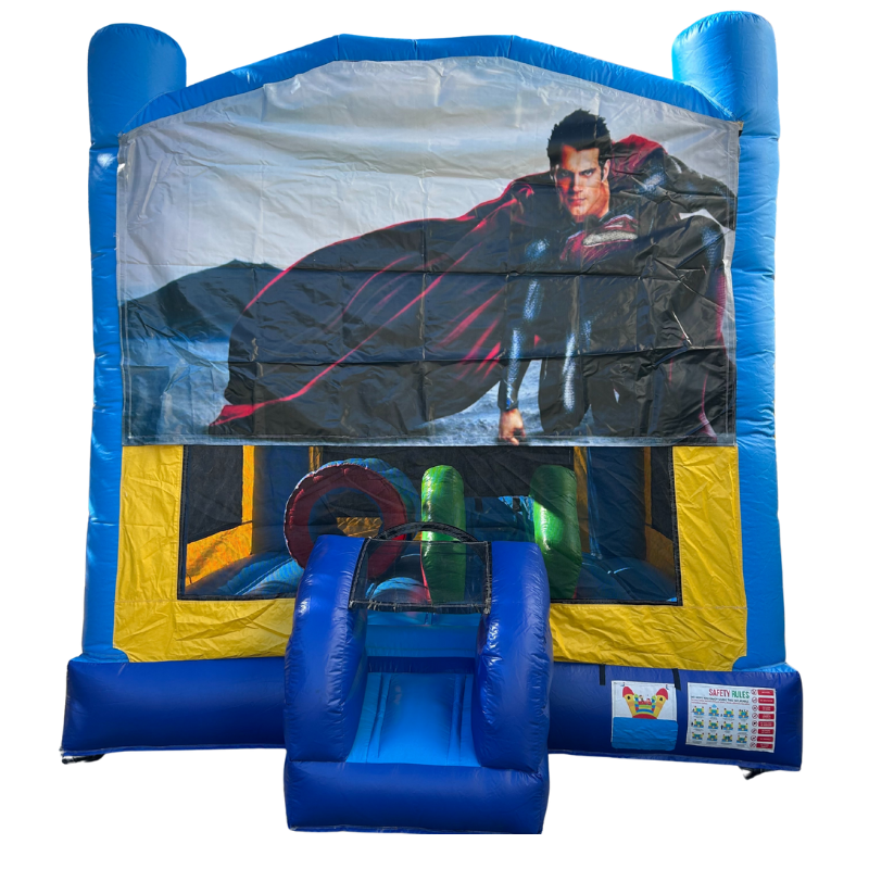 Jumping Castle Hire - Obstacle Course - Yellow/Blue - Superman