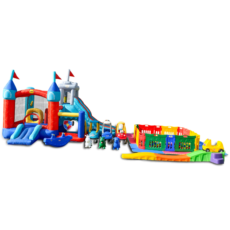 Toy Hire Package - Jumping Castle Little Tykes Cars Ballpit Hoppers Rollercoaster  & See Saw