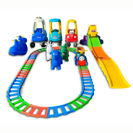 Toy Hire Package -  Thomas Train Rollercoaster Sea Saw Little Tykes Cars x 3 & Animal Hoppers x 3