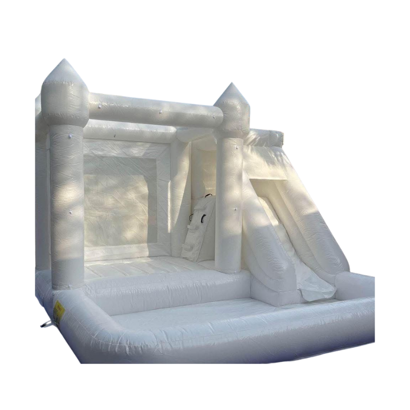 White Jumping Castle Hire - 4X4 Square Slide White jumping Castle & Huge Ballpit